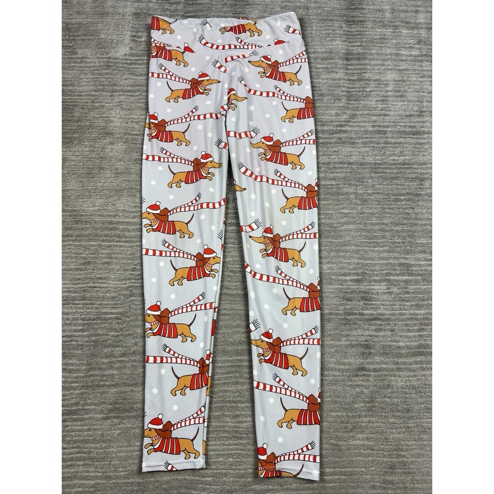 Lively Leggings Womens One Size Gray Christmas Dachshund Dog Pattern Polyester